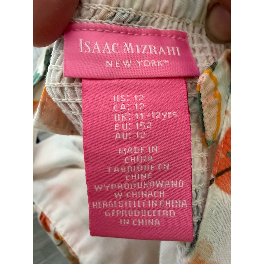 Isaac Mizrahi Girls SunDress long Smocked Orange Citrus Print Ruffle spring - Picture 4 of 12